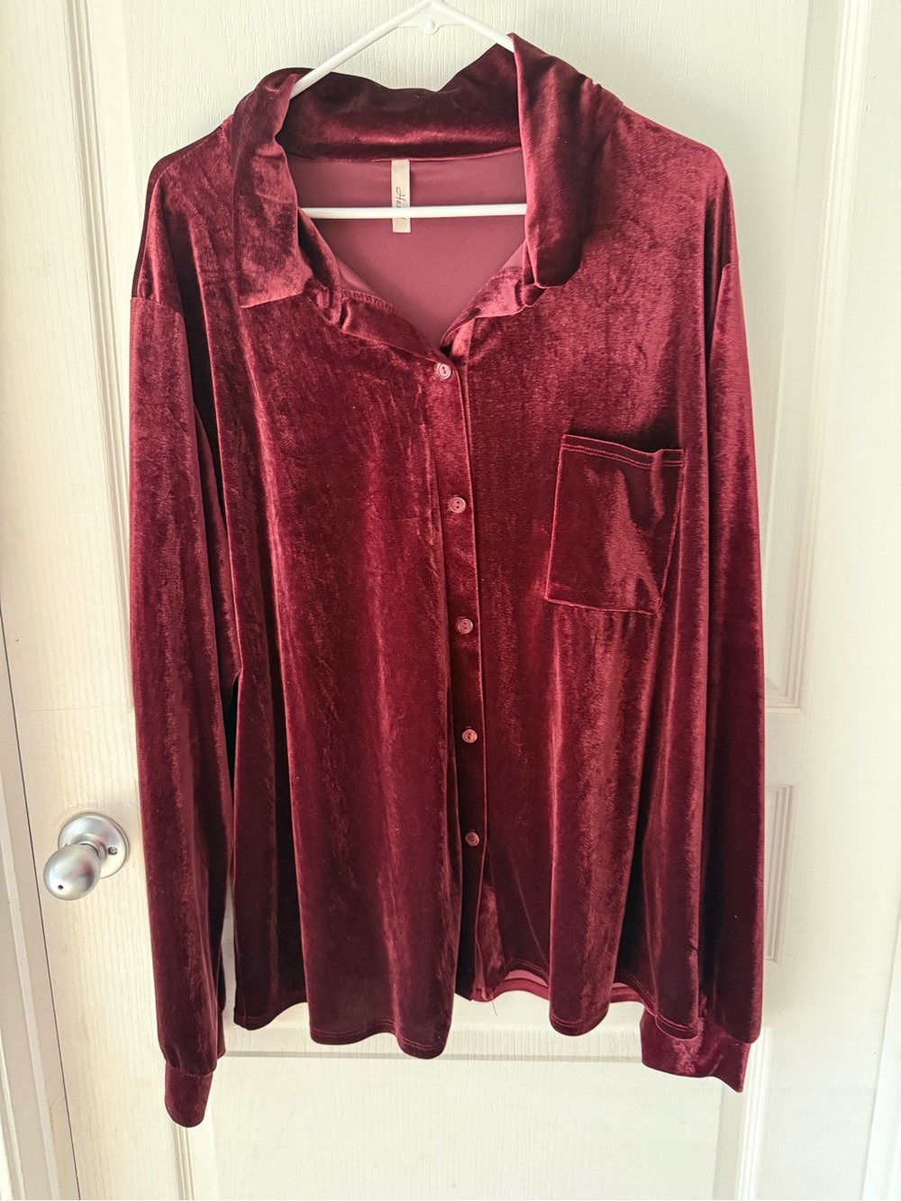 Velvet Button-Front Women's Top - Burgundy